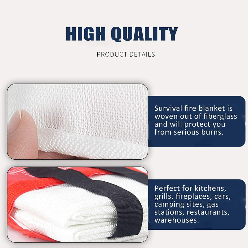 Emergency Fire Blanket for Home and Kitchen Fire Extinguishers for The House x2 Prepared Fire Blankets 1m² Emergency Fire Blanket Quick Release in Case for Home Office Car