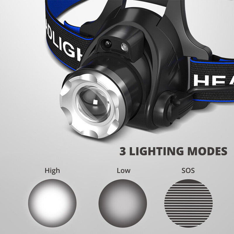 LED Headlamp USB Rechargeable Headlight Head Torch Outdoor Waterproof 25000LM
