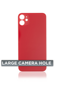 Back Glass Compatible For iPhone 11 (No Logo / Large Camera Hole) (Red)